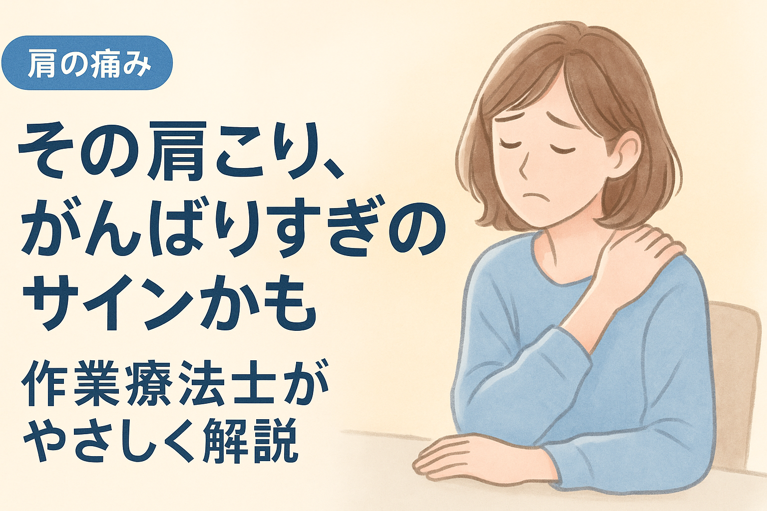 肩こりに悩む女性のイラストに「作業療法士がやさしく解説」のコピーを重ねたアイキャッチ